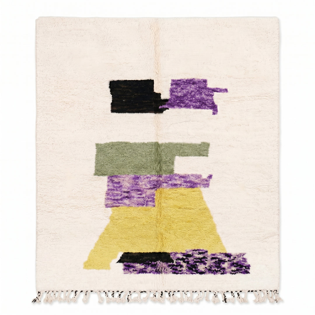Custom Beni Ourain Rug | Minimalist Cream with Abstract Modern Art