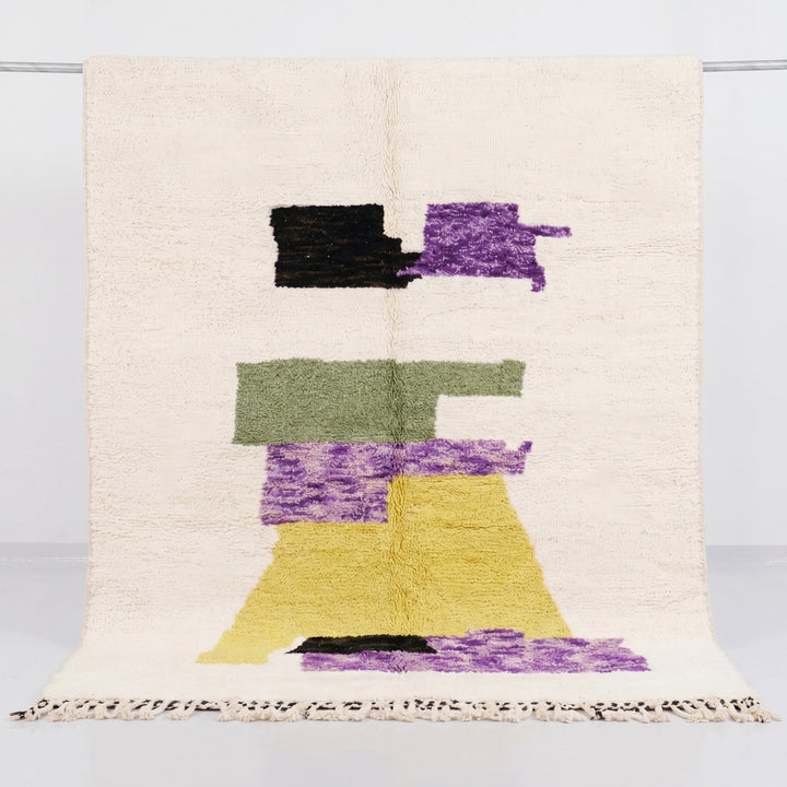 Custom Beni Ourain Rug | Minimalist Cream with Abstract Modern Art