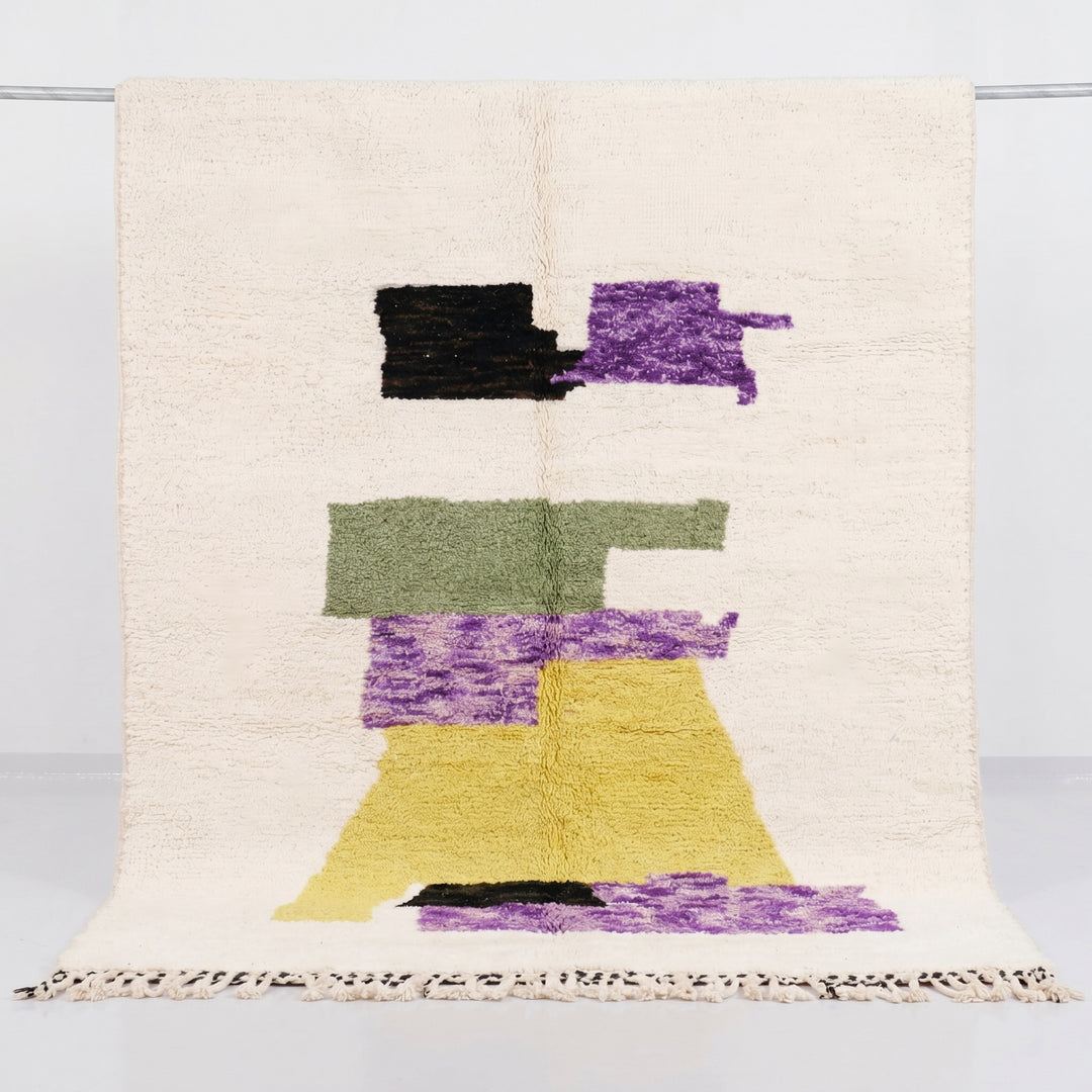 Authentic Custom Beni Ourain Rug | Minimalist Cream with Abstract Modern Art
