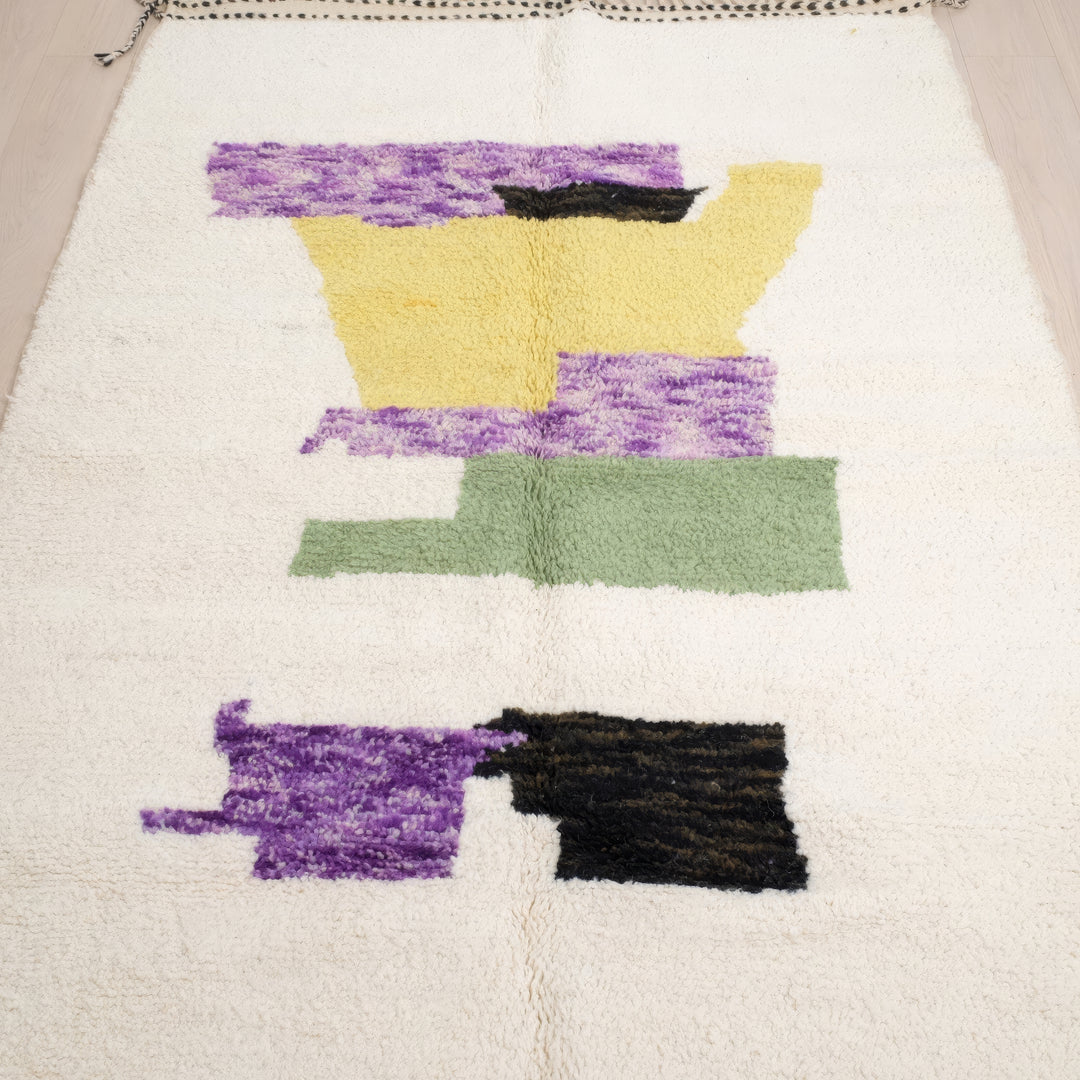 Authentic Custom Beni Ourain Rug | Minimalist Cream with Abstract Modern Art