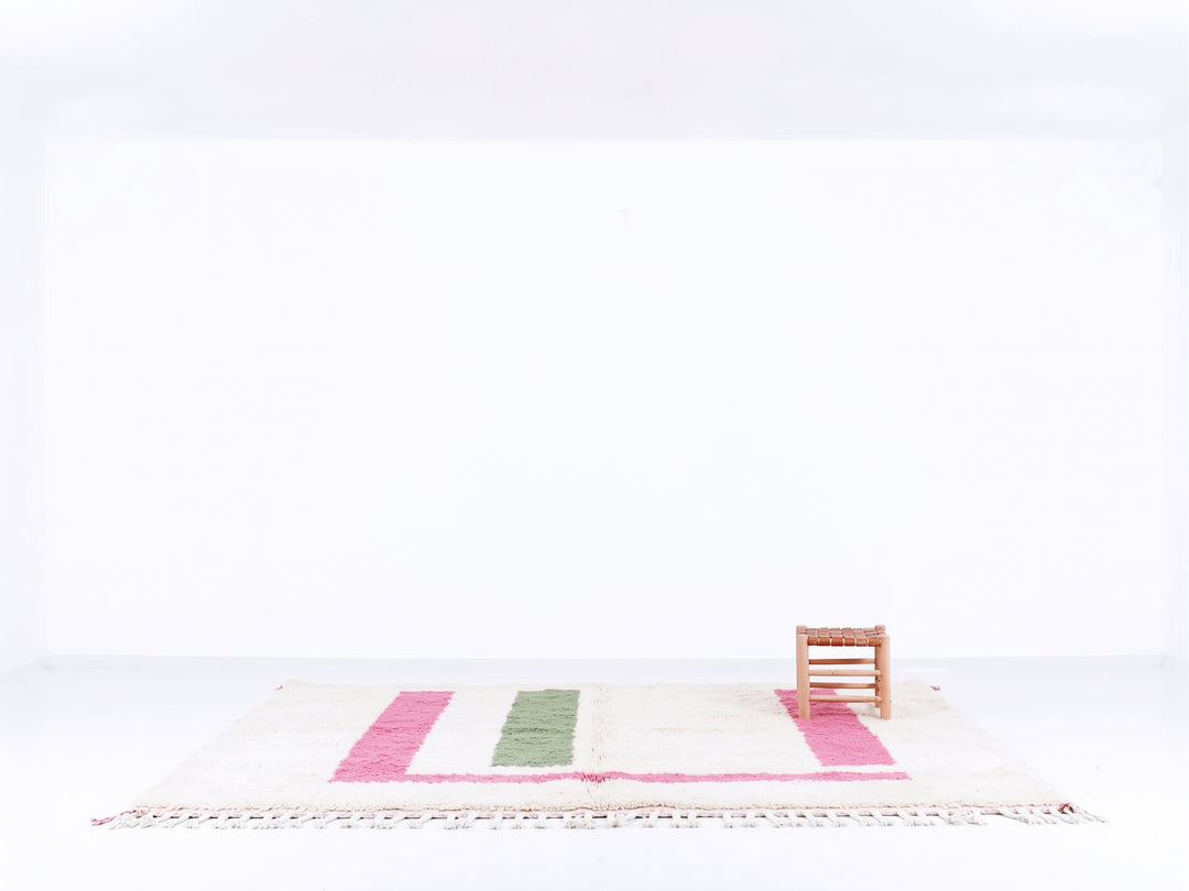 Authentic Custom Beni Ourain Rug | Minimalist Pink &amp; Sage Green Color Block