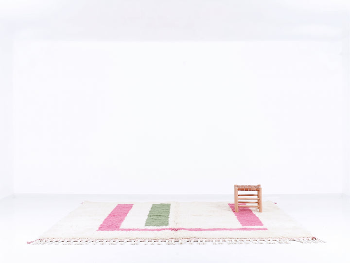 Authentic Custom Beni Ourain Rug | Minimalist Pink &amp; Sage Green Color Block