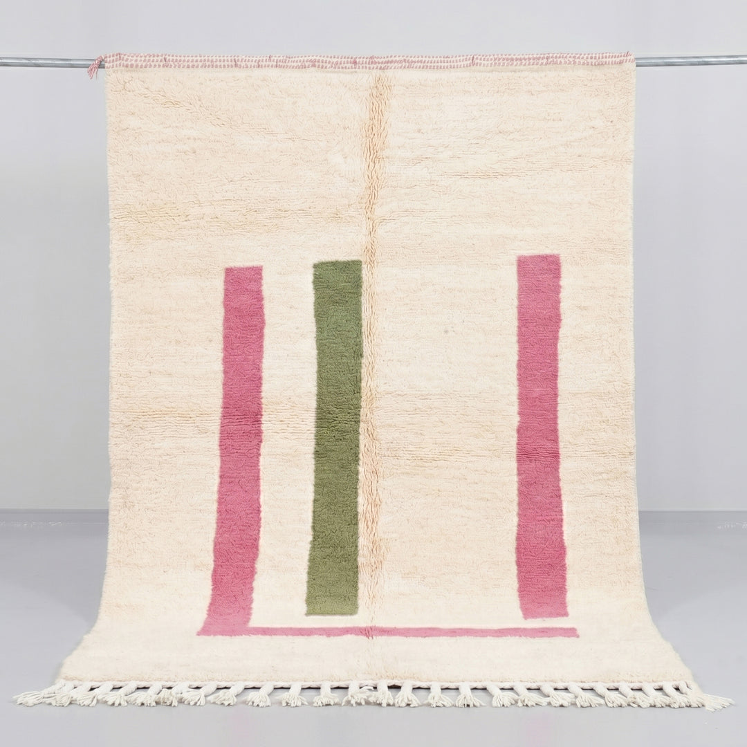 Authentic Custom Beni Ourain Rug | Minimalist Pink &amp; Sage Green Color Block