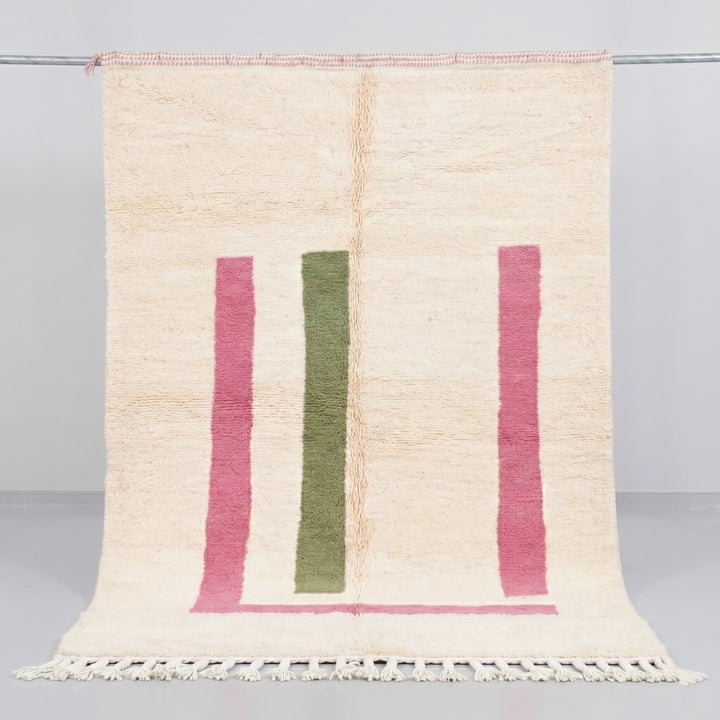 Authentic Custom Beni Ourain Rug | Minimalist Pink &amp; Sage Green Color Block