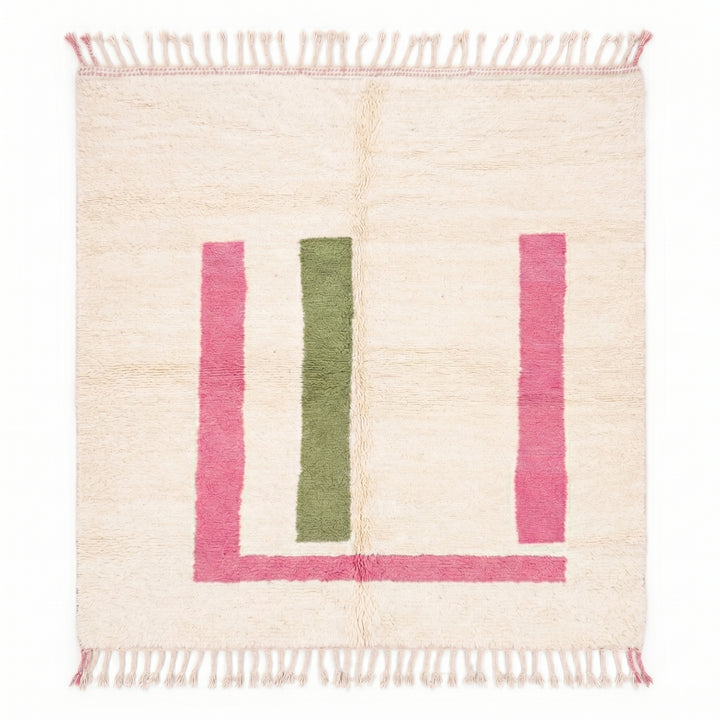 Authentic Custom Beni Ourain Rug | Minimalist Pink &amp; Sage Green Color Block