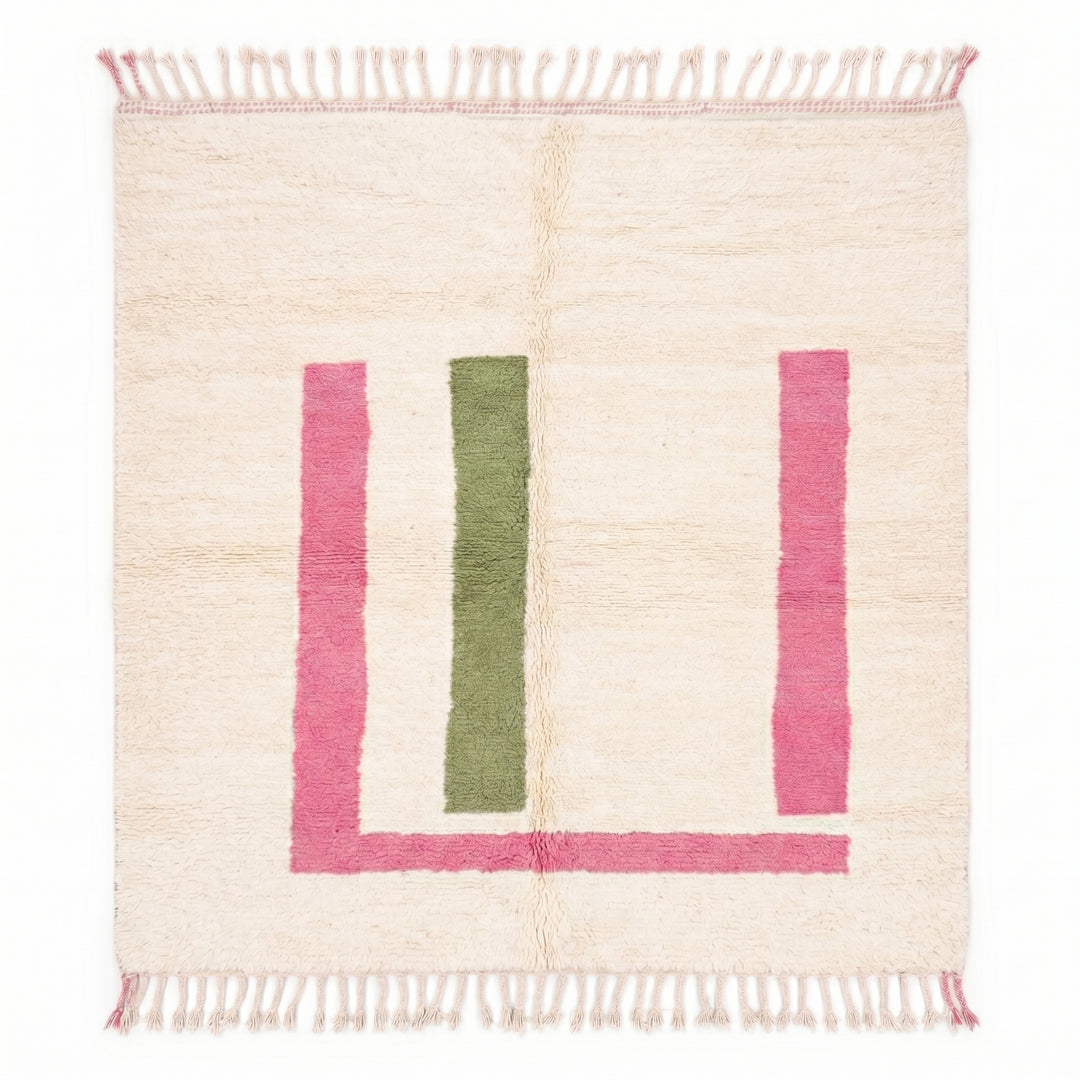 Custom Beni Ourain Rug | Minimalist Pink &amp; Sage Green Color Block