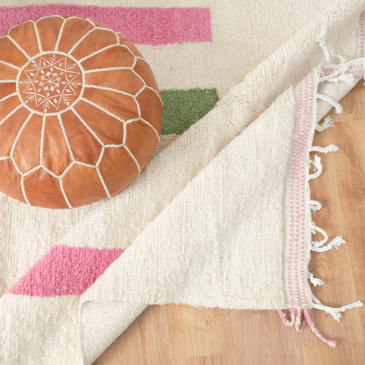 Authentic Custom Beni Ourain Rug | Minimalist Pink &amp; Sage Green Color Block