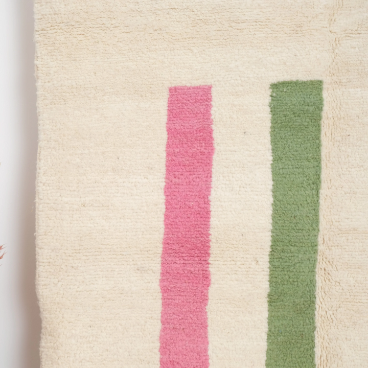 Authentic Custom Beni Ourain Rug | Minimalist Pink &amp; Sage Green Color Block