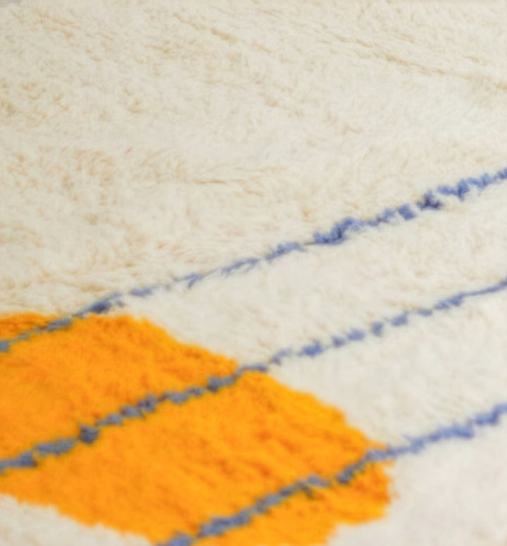 Authentic Custom Beni Ourain Rug | Modern Abstract Blue and Orange