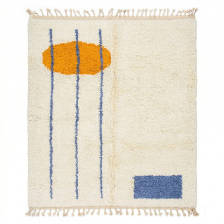 Authentic Custom Beni Ourain Rug | Modern Abstract Blue and Orange