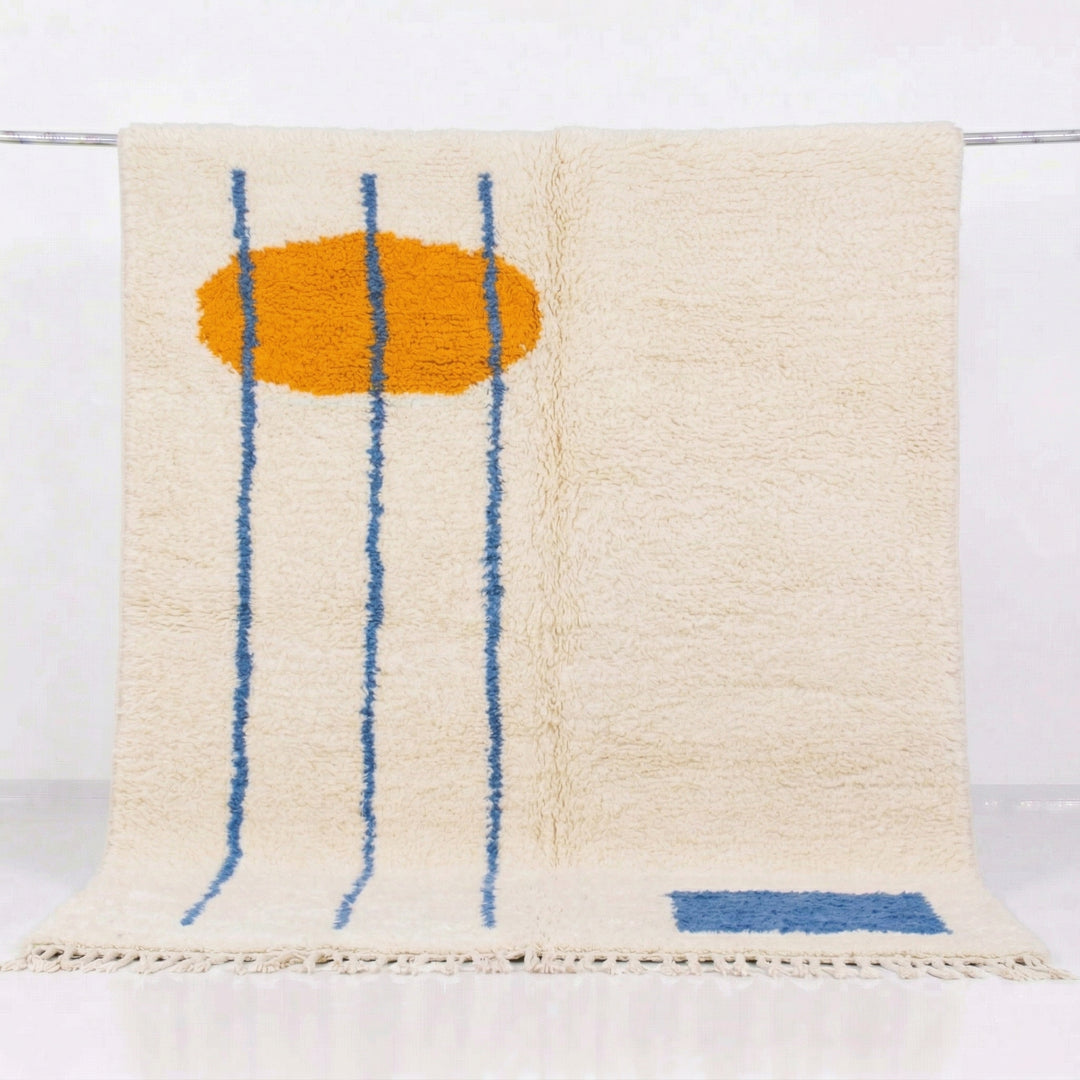 Authentic Custom Beni Ourain Rug | Modern Abstract Blue and Orange