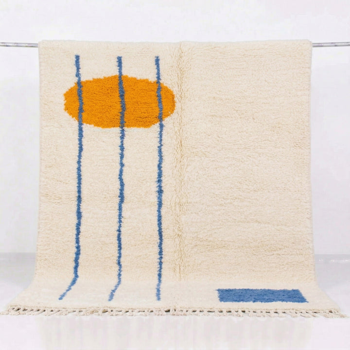 Authentic Custom Beni Ourain Rug | Modern Abstract Blue and Orange