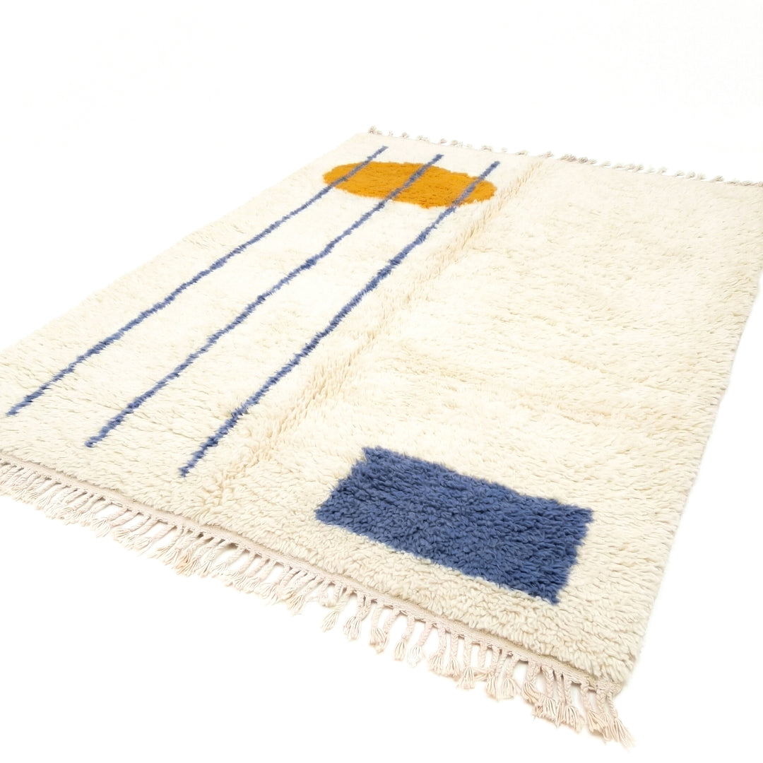 Authentic Custom Beni Ourain Rug | Modern Abstract Blue and Orange