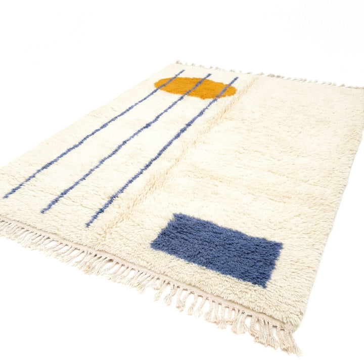 Authentic Custom Beni Ourain Rug | Modern Abstract Blue and Orange