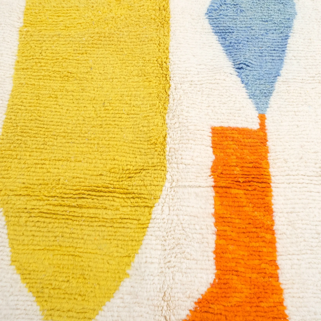 Authentic Custom Beni Ourain Rug  | Modern Art Design in Yellow, Orange &amp; Blue
