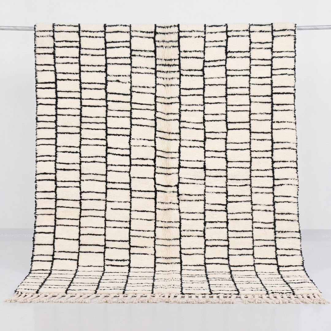 Authentic Custom Beni Ourain Rug | Modern Black &amp; White Geometric Grid