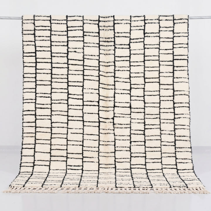 Authentic Custom Beni Ourain Rug | Modern Black &amp; White Geometric Grid