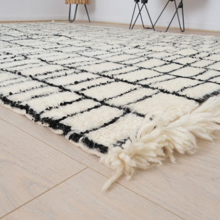 Authentic Custom Beni Ourain Rug | Modern Black &amp; White Geometric Grid
