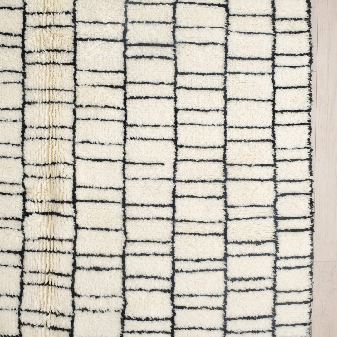 Authentic Custom Beni Ourain Rug | Modern Black &amp; White Geometric Grid