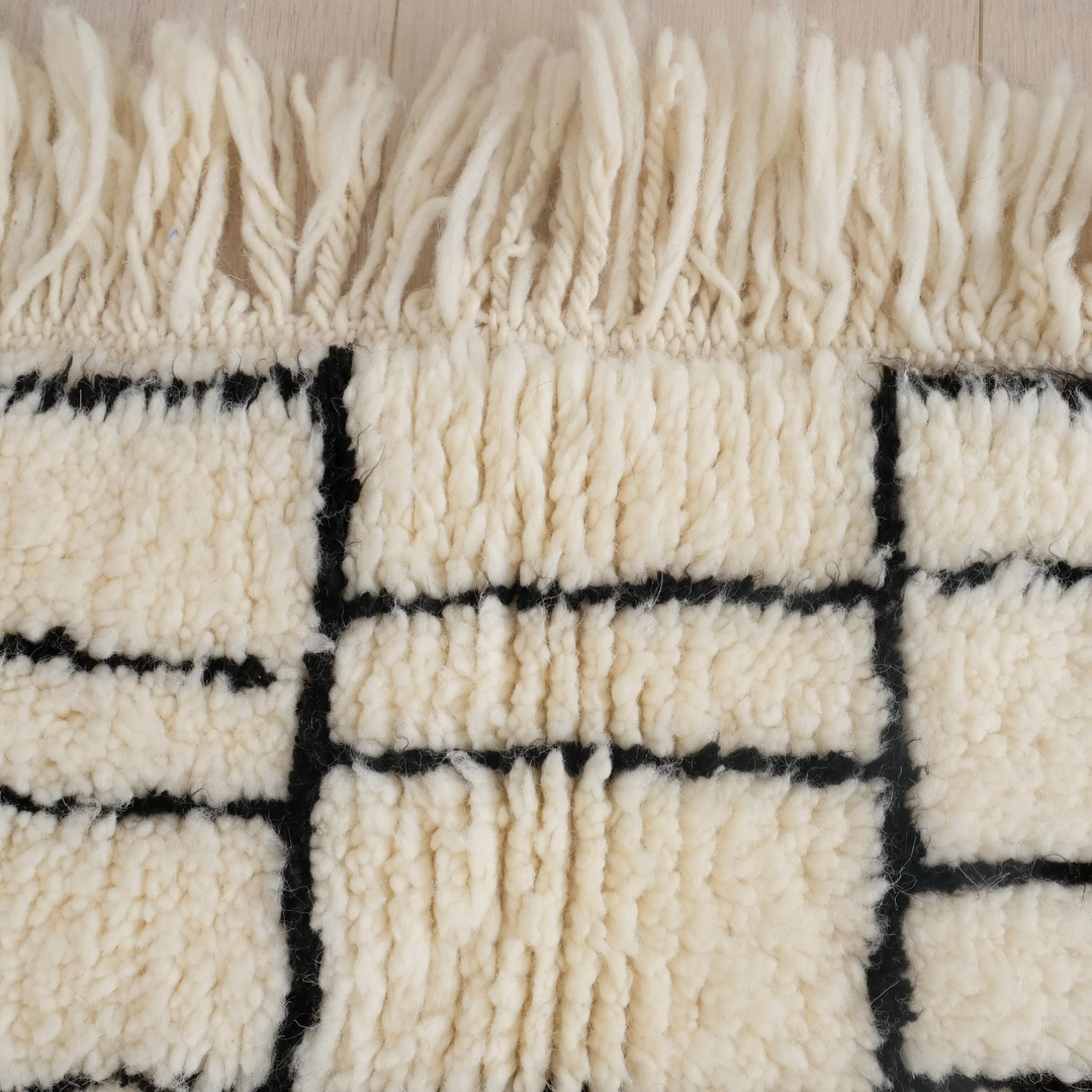 Authentic Custom Beni Ourain Rug | Modern Black &amp; White Geometric Grid