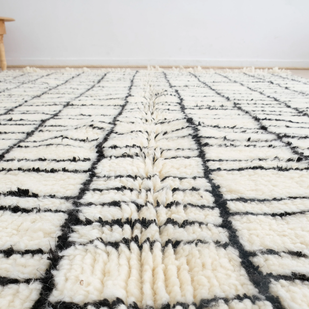 Authentic Custom Beni Ourain Rug | Modern Black &amp; White Geometric Grid