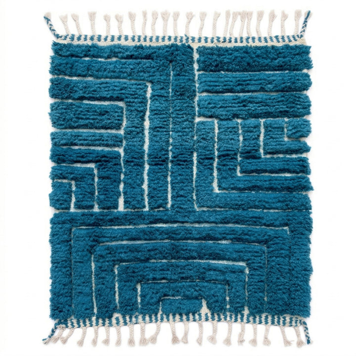 Authentic Custom Beni Ourain Rug | Modern Blue Labyrinth