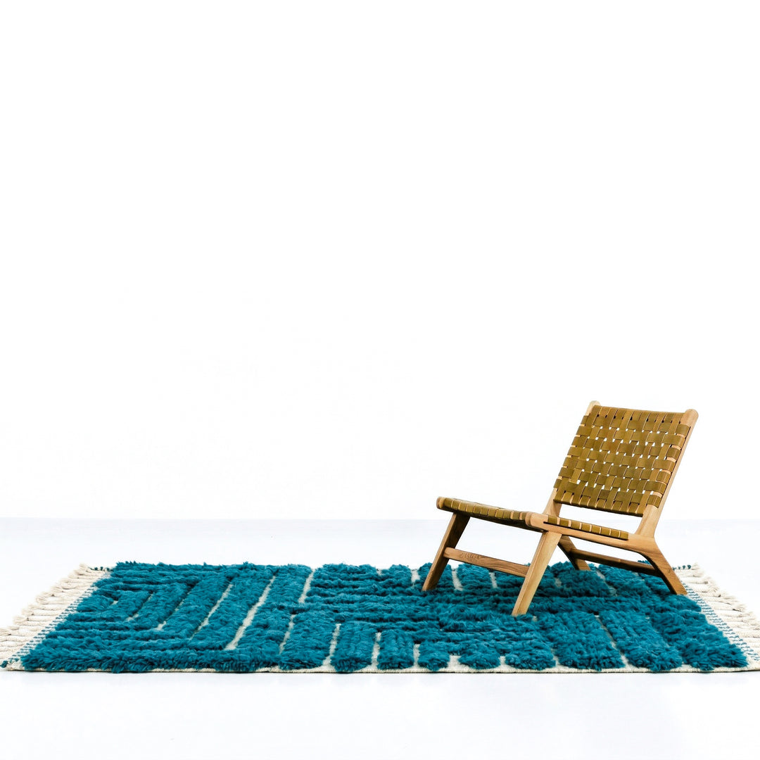 Authentic Custom Beni Ourain Rug | Modern Blue Labyrinth