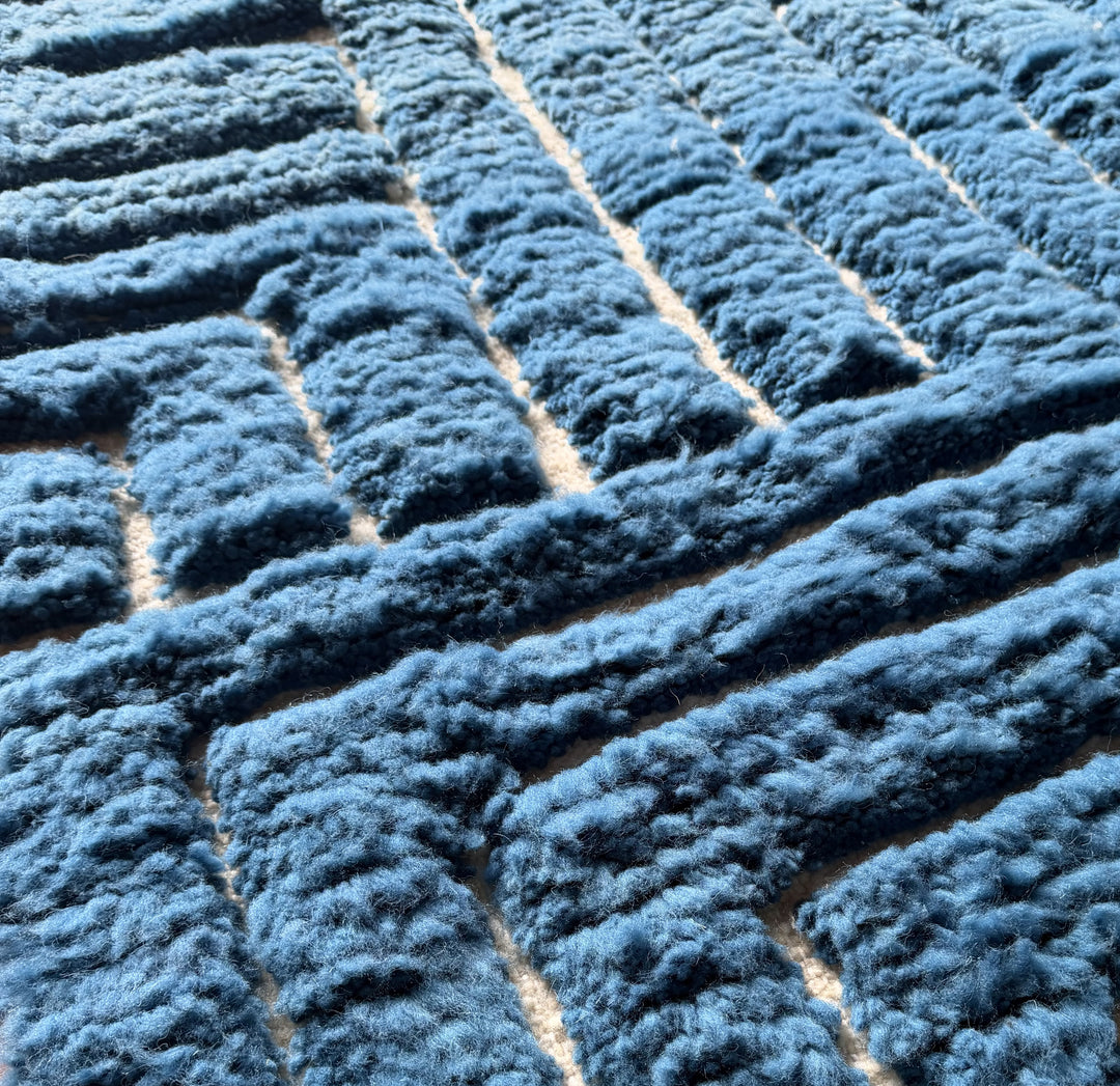 Authentic Custom Beni Ourain Rug | Modern Blue Labyrinth