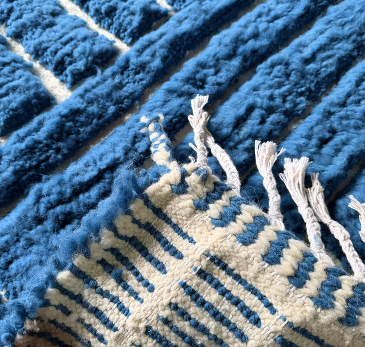 Authentic Custom Beni Ourain Rug | Modern Blue Labyrinth