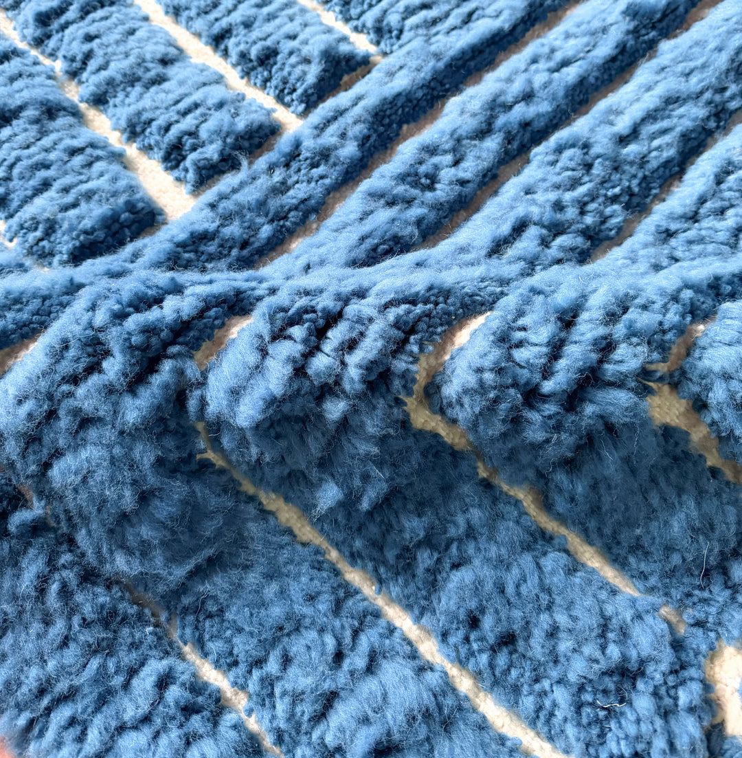 Authentic Custom Beni Ourain Rug | Modern Blue Labyrinth