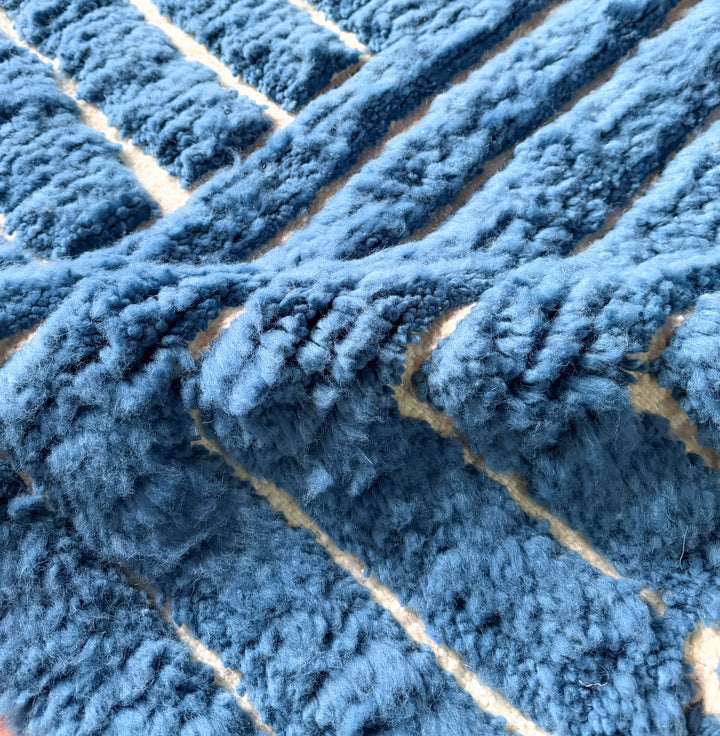 Authentic Custom Beni Ourain Rug | Modern Blue Labyrinth