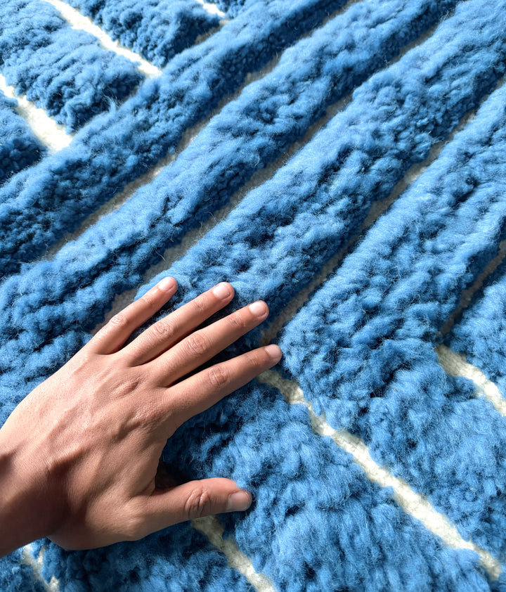 Authentic Custom Beni Ourain Rug | Modern Blue Labyrinth