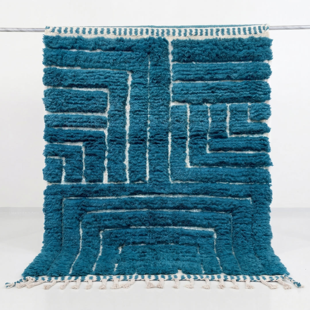 Authentic Custom Beni Ourain Rug | Modern Blue Labyrinth
