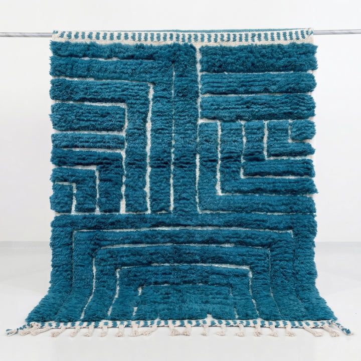 Authentic Custom Beni Ourain Rug | Modern Blue Labyrinth