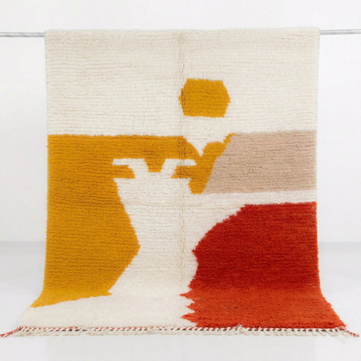 Authentic Custom Beni Ourain Rug | Modern Color Mustard &amp; Terracotta