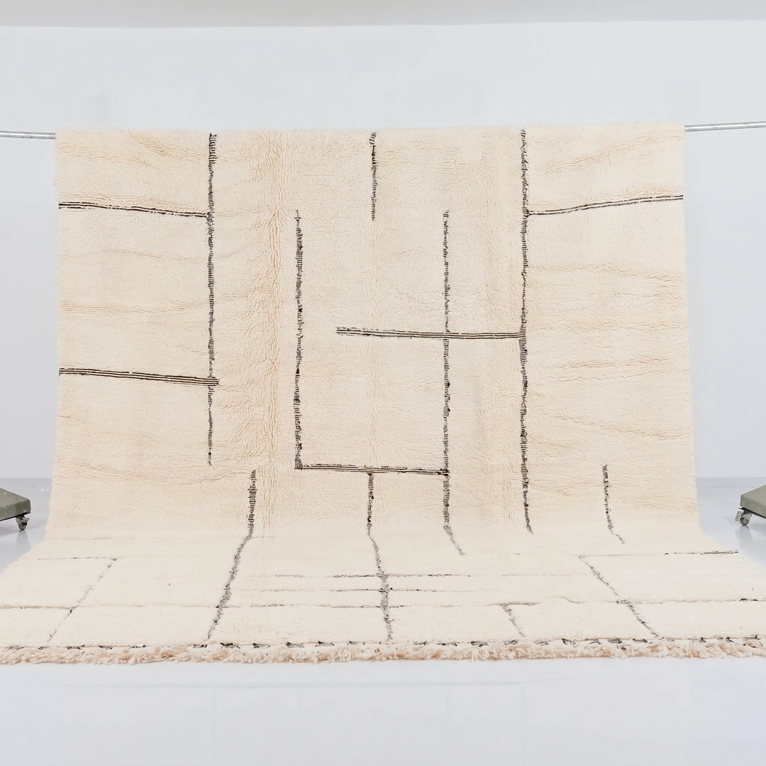 Tapis Beni Mrirt sur mesure | Motif quadrillé moderne | Laine de luxe dense