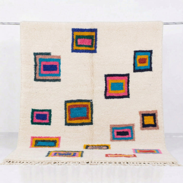 Authentic Custom Beni Ourain Rug | Modern Multicolor Geometric Blocks
