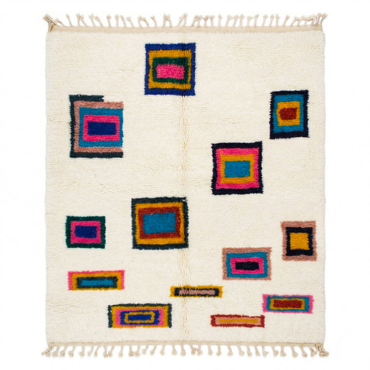 Authentic Custom Beni Ourain Rug | Modern Multicolor Geometric Blocks