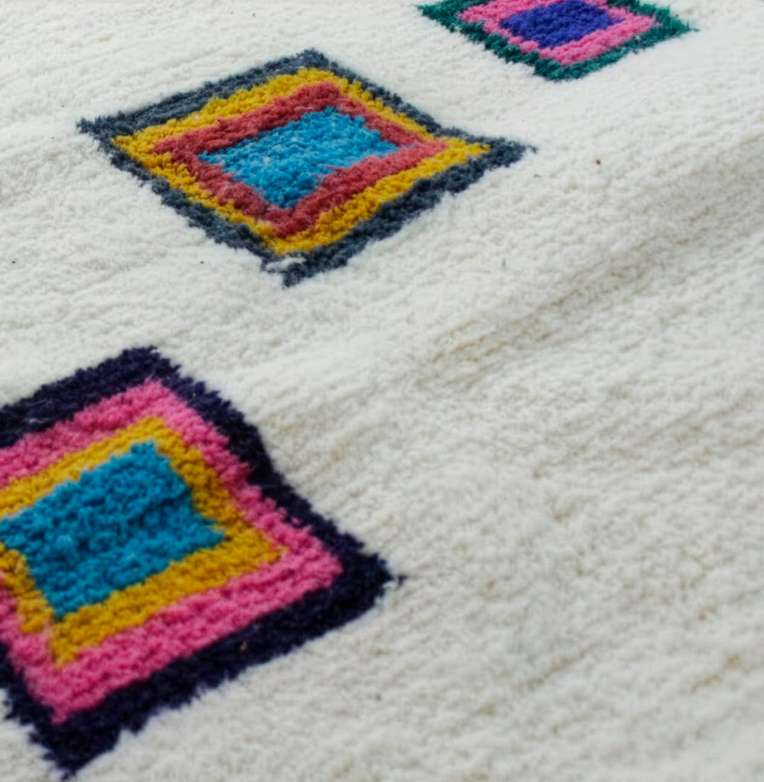 Authentic Custom Beni Ourain Rug | Modern Multicolor Geometric Blocks