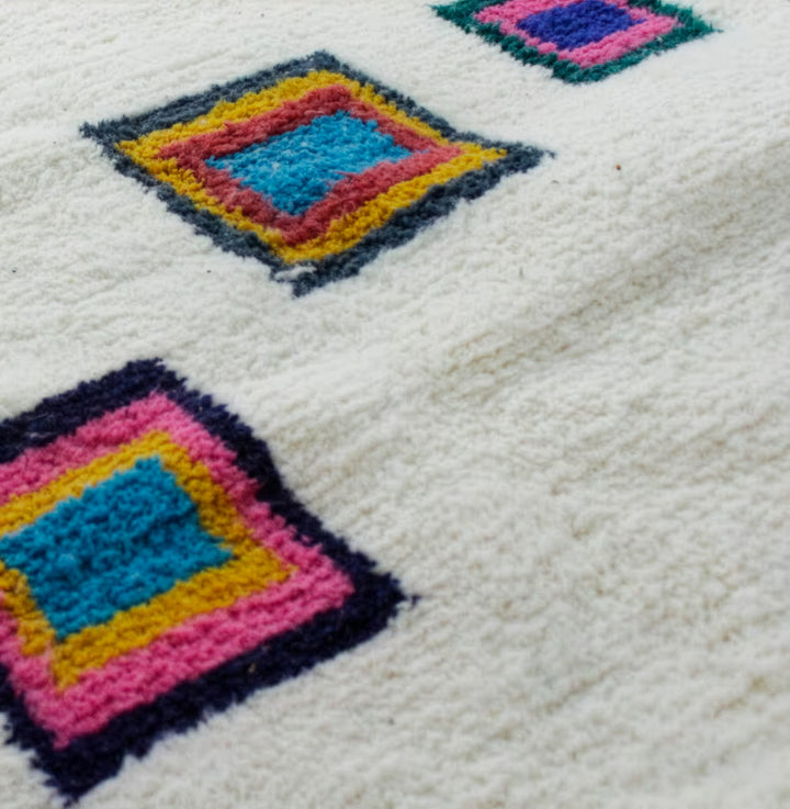 Authentic Custom Beni Ourain Rug | Modern Multicolor Geometric Blocks