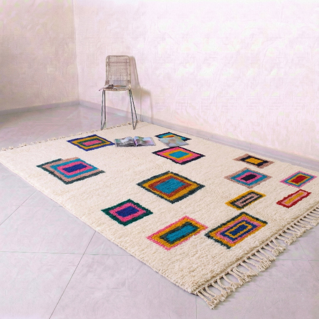 Authentic Custom Beni Ourain Rug | Modern Multicolor Geometric Blocks