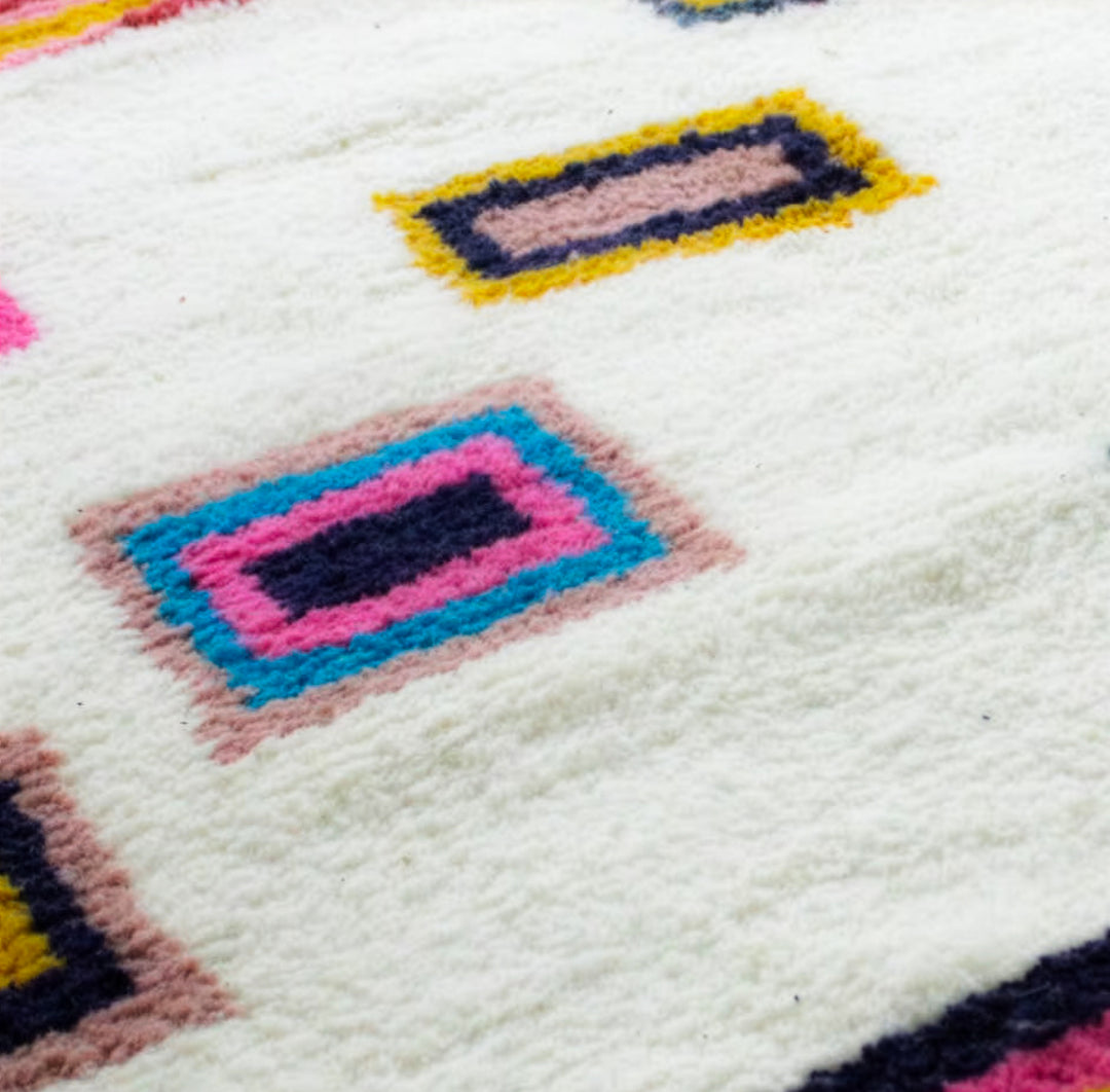 Authentic Custom Beni Ourain Rug | Modern Multicolor Geometric Blocks