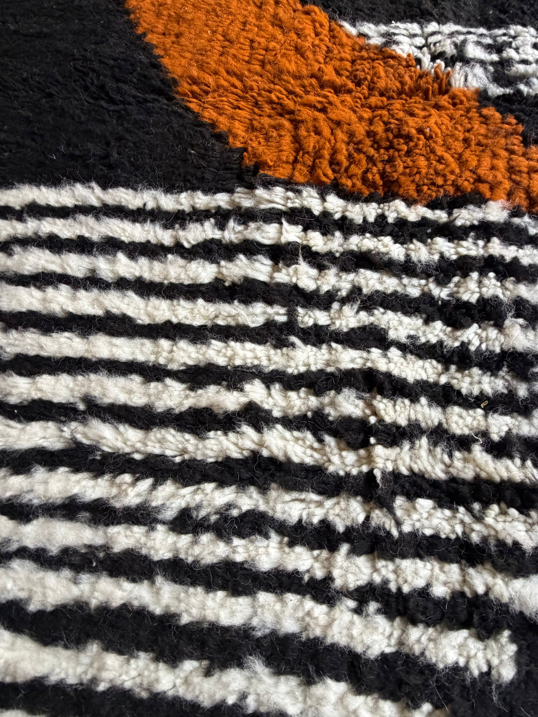 Custom Beni Ourain Rug | Modernist Black, Cream &amp; Orange Abstract