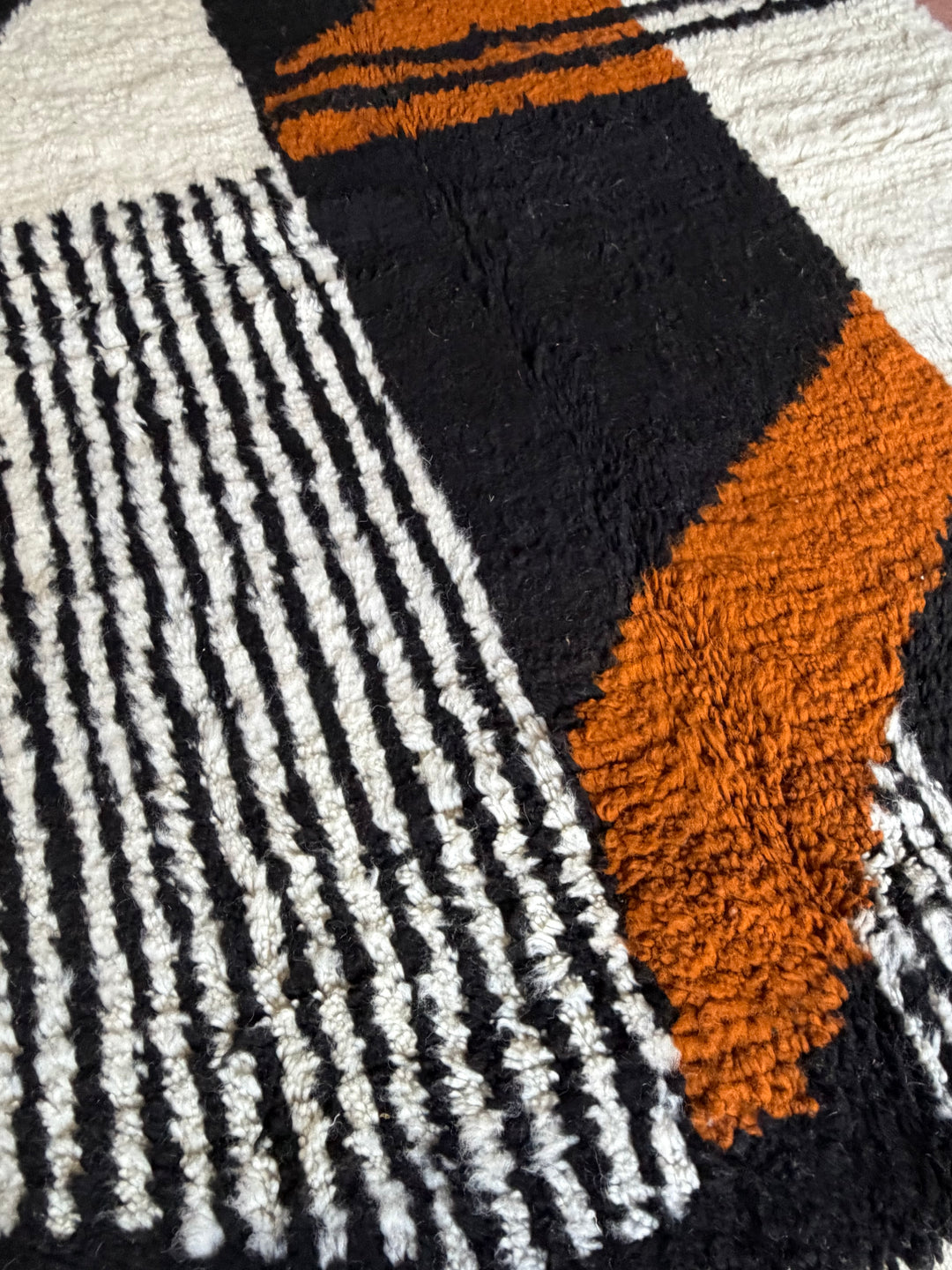 Custom Beni Ourain Rug | Modernist Black, Cream &amp; Orange Abstract