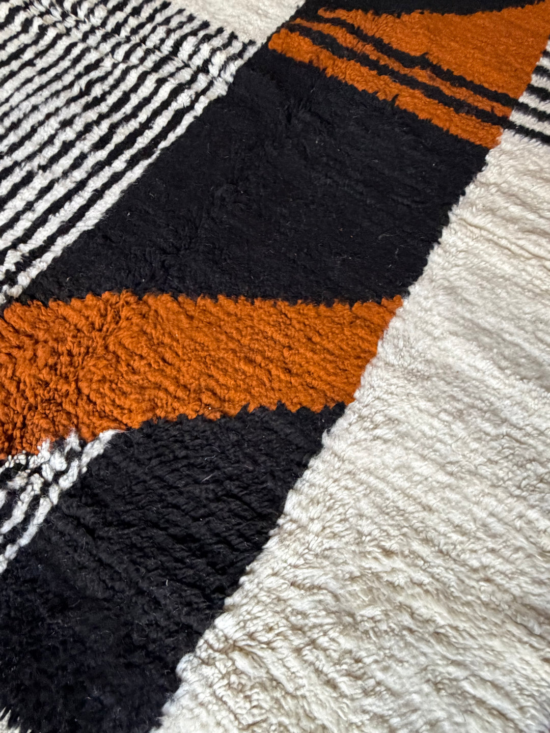 Custom Beni Ourain Rug | Modernist Black, Cream &amp; Orange Abstract