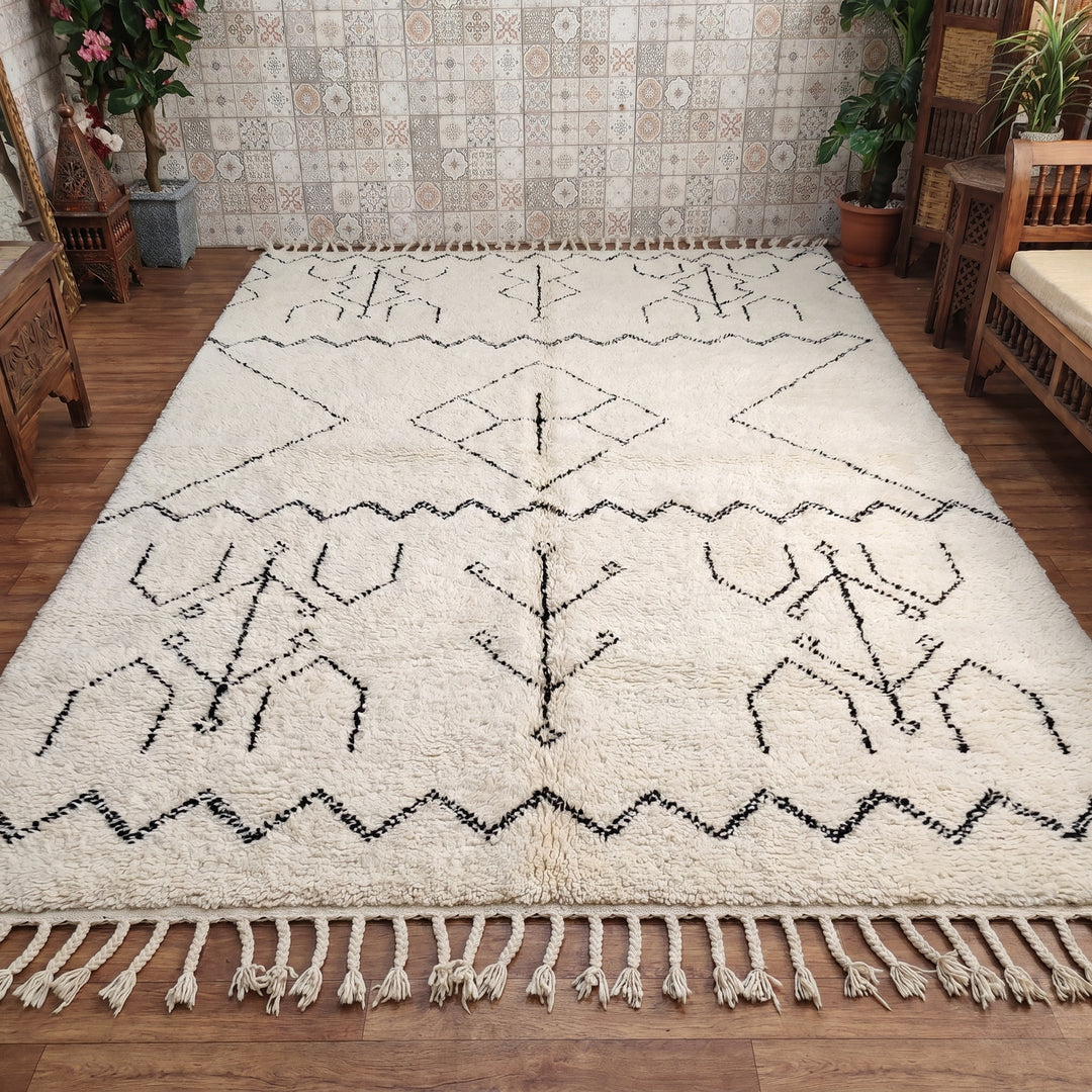 Custom Beni Ourain Rug | Cream &amp; Black Tribal Wool