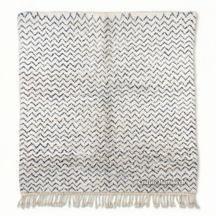 Authentic Custom Beni Ourain Rug | Navy Blue Chevron