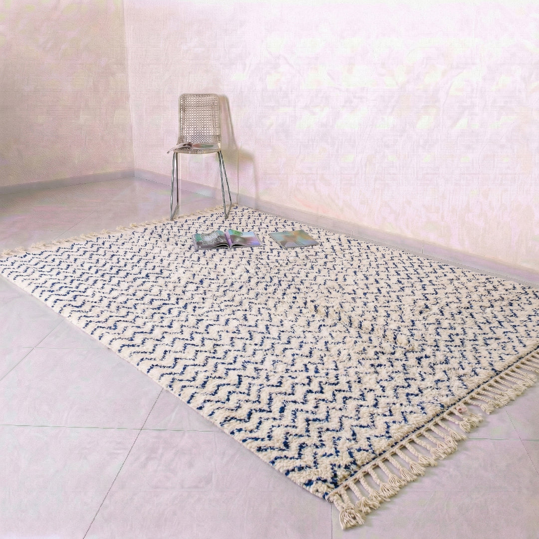 Authentic Custom Beni Ourain Rug | Navy Blue Chevron