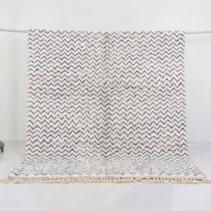 Authentic Custom Beni Ourain Rug | Navy Blue Chevron