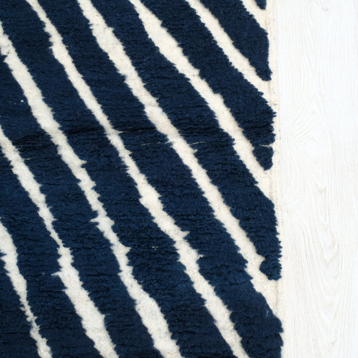 Authentic Custom Beni Ourain Rug | Navy Blue and White Chevron Geometric